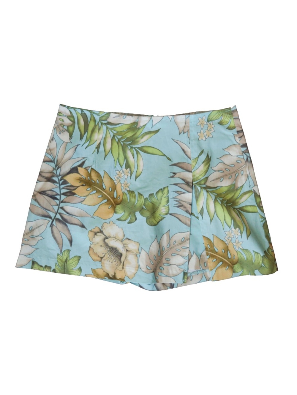 Wrapper Light Blue Tropical Print Mini Skirt